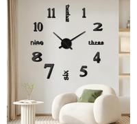 Aolso Modern DIY Grande Horloge Murale, 3D Miroir Autocollant Metal Silencieuse Pendule Murale, Cadran Alliage Aiguilles Aluminium, Décorations de Bureau Domicile, Extensible de 60 à 90 cm, Noir