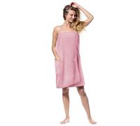 Aomig Robe de Sauna Femme, Accessoires de Sauna Kilt, Serviette de Spa en Éponge Boutonnée, Poches Élastiques, Réglage de la Taille (Rose Clair)