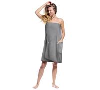 Aomig Serviette de Bain, Accessoires de Sauna Robe de Sauna Kilt Femme, Serviette de Spa en Éponge Boutonnée, Poches Élastiques Robe de Sauna Femme, Serviette de Sauna Réglage de la Taille(Gris)