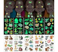 Aomig Tatouage Temporaire Enfant, 10 Feuilles Brillent Dans le Noir Lumineux Tatouage Sticker Ephémère, Fluorescent Mixte Tatouages Ephemere Kit, Cadea Décoration de Fête Garçon Fille(Animal)