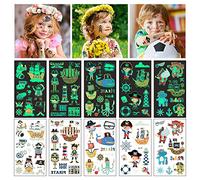 Aomig Tatouage Temporaire Enfant, 10 Feuilles Brillent Dans le Noir Lumineux Tatouage Sticker Ephémère, Fluorescent Mixte Tatouages Ephemere Kit, Cadea Décoration de Fête Garçon Fille(Petit Pirate)