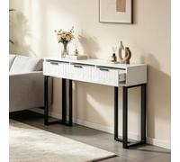 AONASRDI Table console étroite avec 3 tiroirs, coiffeuse sans miroir, table d'appoint dorée avec structure en métal, 120 x 36 x 80 cm, table console pour couloir, salon, chambre à coucher (noir)