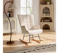 AONYAYBM Chaise à Bascule Fauteuil Bascule Scandinaves, Allaitement Fauteuil, Scandinave Chaise Loisir et Repos en Tissu avec Pieds en E' Bois Métal pour Salon, Chambre (Beige)