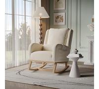 AONYAYBM Chaise à Bascule Fauteuil Bascule Scandinaves, Allaitement Fauteuil, Scandinave Chaise Loisir et Repos en Tissu avec Pieds en E' Bois Métal pour Salon, Chambre, Beige