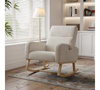 AONYAYBM Chaise à Bascule Fauteuil Bascule Scandinaves, Allaitement Fauteuil, Scandinave Chaise Loisir et Repos en Tissu avec Pieds en E' Bois Métal pour Salon, Chambre (Beige-A)