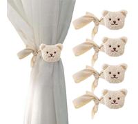 AOOPOO Embrasses pour Rideaux, 4 Pièces Attaches de Rideaux en Forme d'ours de Dessin Animé pour Enfants, Porte-Rideaux en Coton Accessoires de Rideau Decoration pour Chambre d'enfant