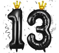 AOOSU Ballon d'Anniversaire 13 Ans Couronne Noire, Foil Ballon Numéro Chiffre 101cm, Gonflable Hélium, Deco Anniversaire 13 Ans Grand Ballons pour Fête Party Mariage