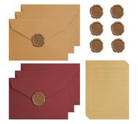 AOOSU L'ensemble de Papeterie Vintage Papier, 10 Feuilles de Papier à Lettre Kraft Vintage A5, 6 Enveloppes en lin et 6 Autocollants de Sceau en Cire, pour Invitations Anniversaire Mariage Cartes