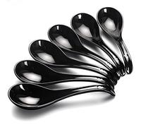 AOOSY Cuillères à soupe asiatiques, set de 6, 6.75-inch cuillères à soupe chinoises en céramique, cuillère japonaise noire pour ramequin de céréales Ramen Pho Wonton Dumpling Miso