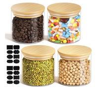 AOOTE Bocaux Rangement en Verre Hermétique, 4PCS 350ml Bocaux en Verre, Pot de Rangement Cuisine avec Couvercleet et 2 Étiquettes, Bocauxs en Verre pour Cornflakes, Haricots, Spaghetti