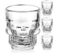 AOOTE Lot de 4 Verres à Shot en Forme de Crâne, Verres à Liqueur Tête de Mort, Verres à Alcool Forme de Tête de Mort, Verre Tete de Mort, Roses Glass Skull Shot Glasses, Verre Crane Tete de Mort