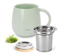 AOOTE Tasse à Thé avec Infuseur et Couvercle, 480 ML, en Céramique avec Couvercle en Bois et Infuseur en Acier Inoxydable. Idéale pour Le Thé, Le Café et l'eau.