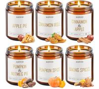 AOOVOO Lot de 6 bougies parfumées d'automne - 1197 g - Bougies en cire de soja - Bougies parfumées en cire de soja pour la maison, gâteau aux pommes / escargot à la cannelle / Cannelle / Gâteau à la