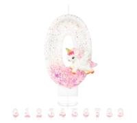 AOOWU Bougie Anniversaire Chiffre 0 Licorne, 3D Rose Bougie Numéro Licorne | Gâteau Topper Bougies à Chiffre, Bougie Chiffre Pailletée pour Décoration de Gâteau Fille, Enfants Décoration Fête