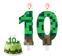 AOOWU Bougies d'anniversaire pixel chiffre 10, Bougie Numéro Vert Pixelisée | Bougies d'Anniversaire, Gâteau Topper Bougies à Chiffre pour Anniversaire Baby Shower Jeux Vidéo Fournitures de Fête