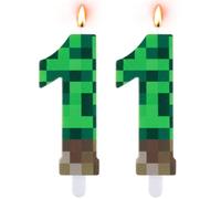 AOOWU Bougies d'anniversaire pixel chiffre 11, Bougie Numéro Vert Pixelisée | Bougies d'Anniversaire, Gâteau Topper Bougies à Chiffre pour Anniversaire Baby Shower Jeux Vidéo Fournitures de Fête