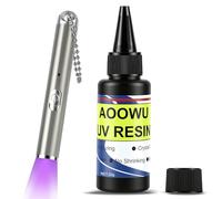 AOOWU Résine UV Transparente, Kit Résine UV 50g avec Lampe, colle en résine UV, Résine de Durcissement Solaire UV Transparente, Adhésif UV à Séchage Instantané pour La Fabrication de Bijoux à Bricoler