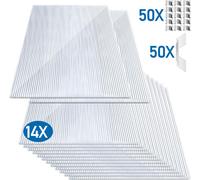 Aopunly 14x polycarbonate alvéolaire 4mm, 10,25 m² plaque double paroi - 1210x605, 50x agrafes + 50x Z-clips, plaque de serre résistante aux UV