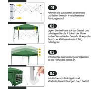 Aopunly 3 x 3m Pavillon Pop Up Tente de jardin pliante, Avec éclairage solaire LED avec côtés Protection UV 50+ Pavillons Tentes de réception Tente de réception pour camping jardin mariage plage Vert