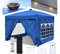 Aopunly 3 x 3m Pavillon Pop Up Tente de jardin pliante, Avec lumière LED solaire avec côtés Protection UV 50+ Pavillons Tentes de réception Tente de réception pour camping jardin mariage plage bleu
