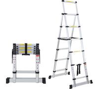 Aopunly Echelle télescopique Echelle pliante 1,7m+2,0m Stable Echelle simple Aluminium Echelle double jusqu'à 150kg