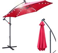 Aopunly Parasol avec éclairage LED Ø300cm Parasol ampli 360° pivotant Parapluie de jardin Pavillon rouge
