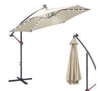 Aopunly Parasol avec éclairage LED Ø300cm Parasol ampli 360° pivotant Parasol de jardin Pavillon Beige