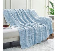 Aormenzy Couverture en Tricot torsadé Bleu Clair, Douce et Chaude pour canapé, lit, canapé, Salon, 127 x 152,4 cm