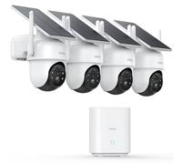 AOSU 2K Camera Surveillance WiFi Exterieure Sans Fil Solaire, Kit 4 Caméras avec aosuBase, 32 Go de Stockage Local, 360° PTZ Suivi Automatique Détection, Vision Nocturne Alarme Son & Lumière 2,4/5 GHz