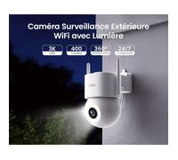 Aosu 3K 5MP Camera Surveillance WiFi Extérieure Filaire 360°PTZ Caméra IP Exterieur WiFi 2.4GHz, 400Lm Projecteur Vision Nocturne