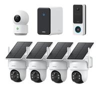 AOSU 3K 5MP Camera Surveillance WiFi Exterieure Sans Fil Solaire Kit avec 2K Sonnette Vidéo et Camera Interieur, Protection 360°, Alertes IA, Suivi Multi-Caméras, Vision Nocturne, 32GB Extensible 16TB