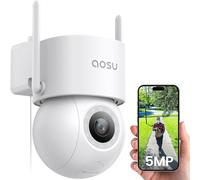 AOSU Caméra de sécurité 3K 5 MP extérieure wifi filaire avec projecteur 400 lm vision nocturne couleur, Caméra de surveillance PTZ 360°, Caméras de surveillance enregistrement 24/7, Sécurité et protec