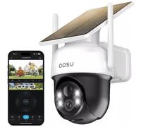 AOSU Caméra solaire 2K pour l'extérieur sans fil 360° vue panoramique Caméra de sécurité extérieure à haute efficacité énergétique avec alarme de projecteur, détection de mouvement