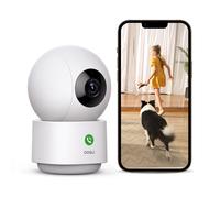 AOSU Caméra WiFi 2K d'intérieur - Caméra de surveillance pour chambre d'enfant et maison, Plug-in, Contrôle par application, Surveillance de chien, Suivi de mouvement, Vue à 360°, Enregistrement 24/7,