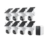aosu D1 Classic 3K Camera Surveillance WiFi Exterieure sans Fil Solaire | PTZ 360° Suivi Automatique, Kit 8 Caméras avec aosuCortex, Sans Abonnement, Extensible 16 Go, IA Personnes/Véhicules/Animaux