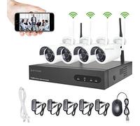 Caméra de Surveillance Aottom H.265 8CH Kit Intérieur Extérieur Wi-Fi Sans Fil Vision Nocturne Détection de Mouvement Etanche Blanc