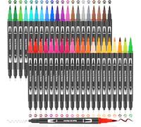 Aottom Lot de 40 marqueurs à double pinceau pour aquarelle | Stylos Manga, stylos de calligraphie pour aquarelle, lettrage manuel, bullet journal, feutre (1-2 mm) ou feutre fin (0,4 mm)