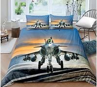 AOUAURO Avion De Chasse Housse De Couette Enfant 140X200 Cm Parure De Lit Personne avec Housse De Couette en Microfibre Et Taies d'oreiller, 3D Imprimé Ensemble De Literie pour Adulte Enfant