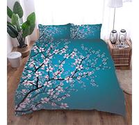 AOUAURO Housse de Couette 140x200 Fleurs de Cerisier 3D Parure de Lit en Polyester avec Fermeture à Glissière et 2 Taies d'oreiller pour Chambre d'enfants Adultes Simple