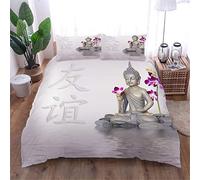 AOUAURO Housse de Couette 140x200 Statue de Bouddha 3D Parure de Lit en Polyester avec Fermeture à Glissière et 2 Taies d'oreiller pour Chambre d'enfants Adultes Simple