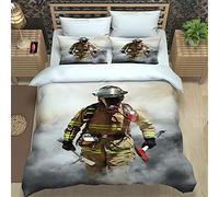 AOUAURO Housse de Couette 220x240 Pompiers 3D Parure de lit avec Fermeture à Glissière et 2 Taies d'oreiller pour Chambre d'enfants Adultes Grande Taille