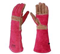AOUCHI Gants de soudage en cuir de vache à manches longues ignifuges et résistants à la chaleur pour barbecue, lutte contre les incendies, cheminée, four, pâtisserie, poêle, manique (Rose Red, XS)