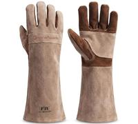 AOUCHI Gants de soudage en cuir de vache à manches longues ignifuges et résistants à la chaleur pour barbecue, lutte contre les incendies, cheminée, four, pâtisserie, poêle, manique (Brown, S)