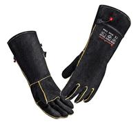 AOUCHI Gants de soudage en cuir de vache à manches longues ignifuges et résistants à la chaleur pour barbecue, lutte contre les incendies, cheminée, four, pâtisserie, poêle, manique (Black, S)