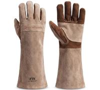 AOUCHI Gants de soudage en cuir de vache à manches longues ignifuges et résistants à la chaleur pour barbecue, lutte contre les incendies, cheminée, four, pâtisserie, poêle, manique (Brown, XXL)