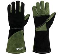 AOUCHI Gants de soudage en cuir de vache à manches longues ignifuges et résistants à la chaleur pour barbecue, lutte contre les incendies, cheminée, four, pâtisserie, poêle, manique (Green, XL)