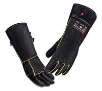 AOUCHI Gants de soudage en cuir de vache à manches longues ignifuges et résistants à la chaleur pour barbecue, lutte contre les incendies, cheminée, four, pâtisserie, poêle, manique (Black, S)