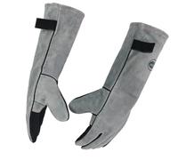 AOUCHI Gants de soudage en cuir de vache à manches longues ignifuges et résistants à la chaleur pour barbecue, lutte contre les incendies, cheminée, four, pâtisserie, poêle, manique (Grey, L)