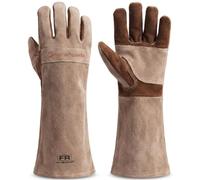 AOUCHI Gants de soudage en cuir de vache à manches longues ignifuges et résistants à la chaleur pour barbecue, lutte contre les incendies, cheminée, four, pâtisserie, poêle, manique (Brown, XL)