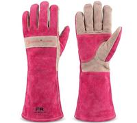 AOUCHI Gants de soudage en cuir de vache à manches longues ignifuges et résistants à la chaleur pour barbecue, lutte contre les incendies, cheminée, four, pâtisserie, poêle, manique (Rose Red, M)